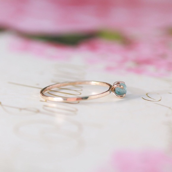 Handmade 14k Gold Dainty Rough Apatite Ring - Picture 2 of 3